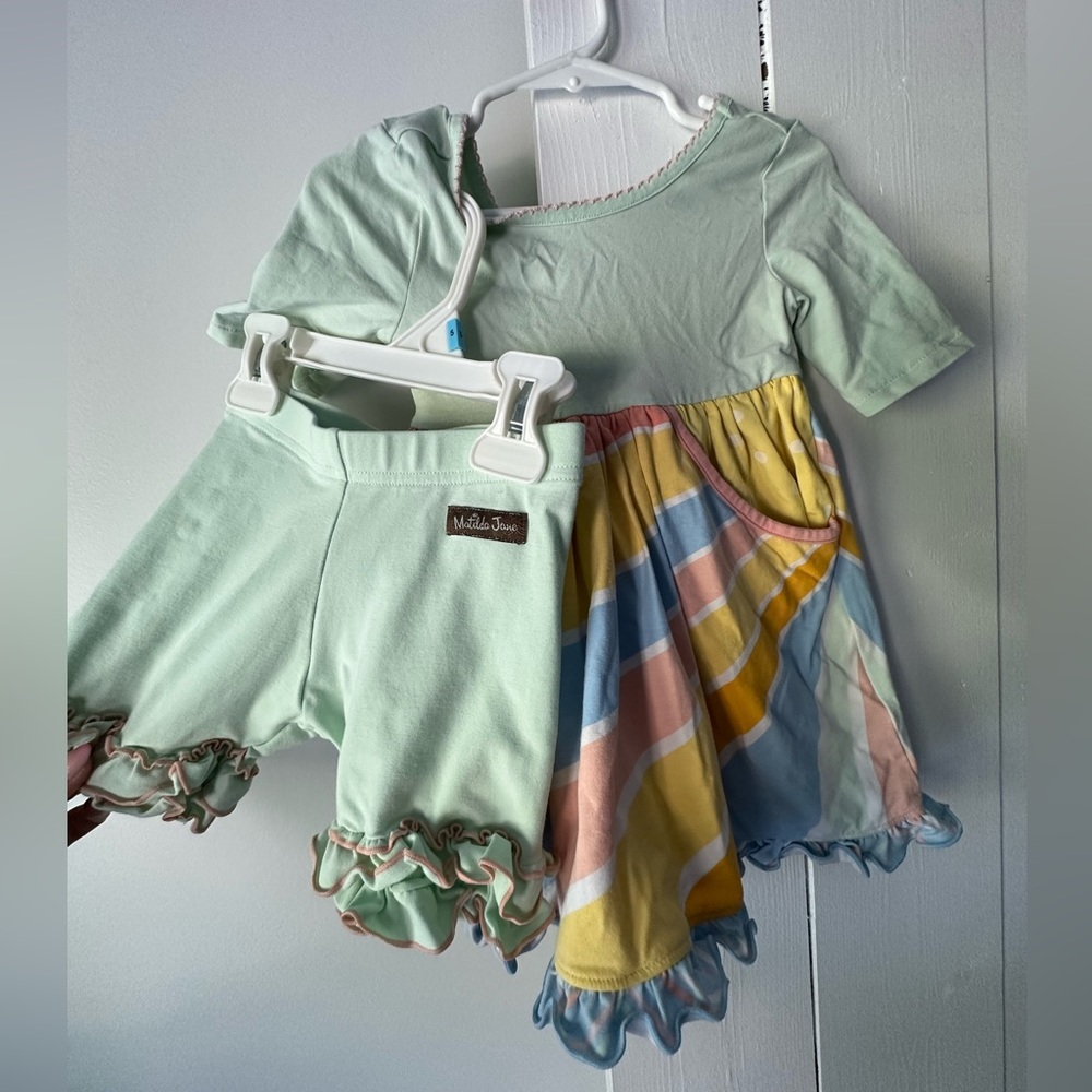 Matilda Jane Dress (2) and shorties (4) set. Please see photos + description